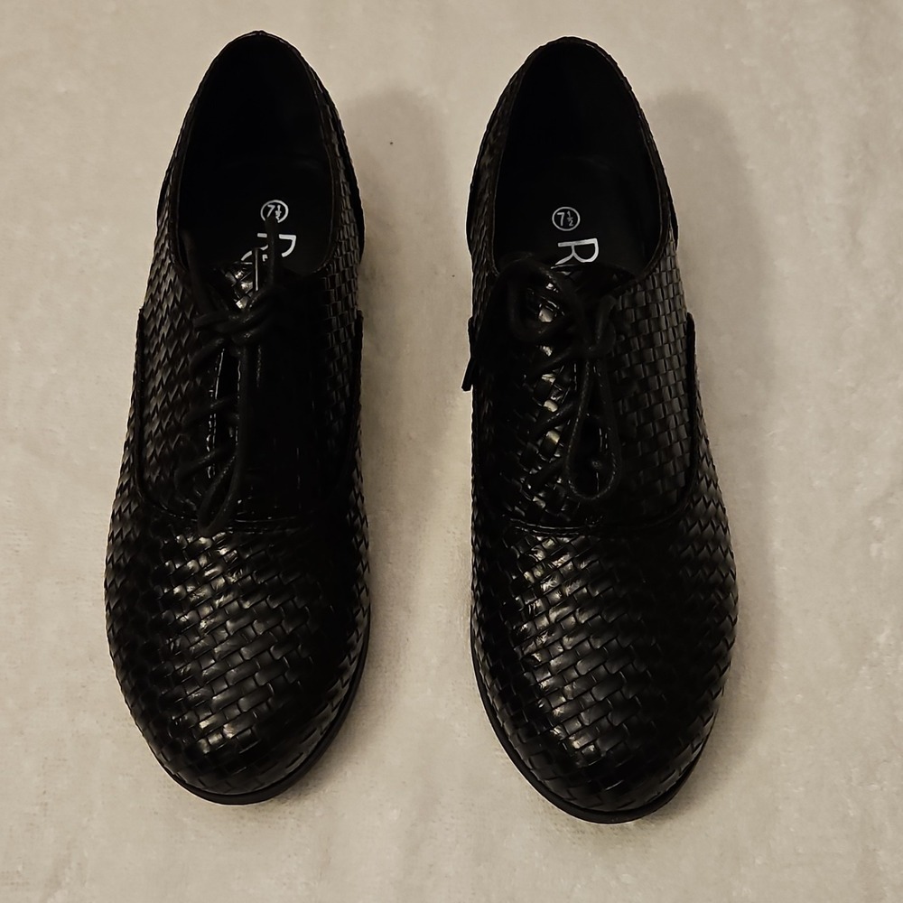 Refresh Hugo Black Woven Oxford Comfort Lace Up Women's Shoes Size 7.5